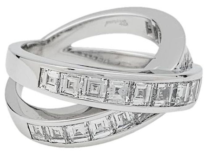 Anello Chopard in oro bianco, diamanti quadrati. - vista 3