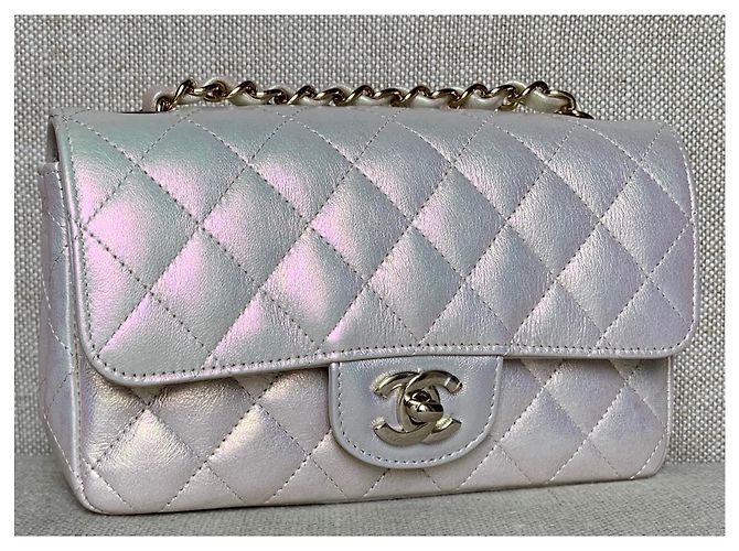 Chanel Iridescente Ivory Classic Mini Aba Simples Acolchoada Branco - vista 10