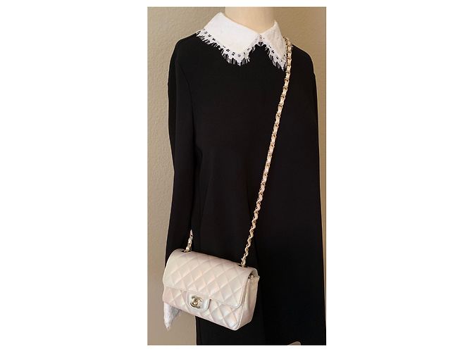 Chanel Iridescente Ivory Classic Mini Aba Simples Acolchoada Branco - vista 11