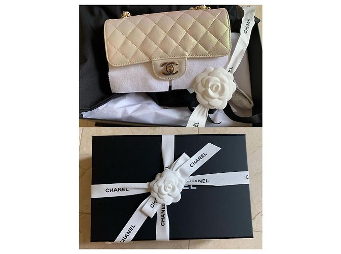 Chanel Iridescente Ivory Classic Mini Aba Simples Acolchoada Branco - vista 12