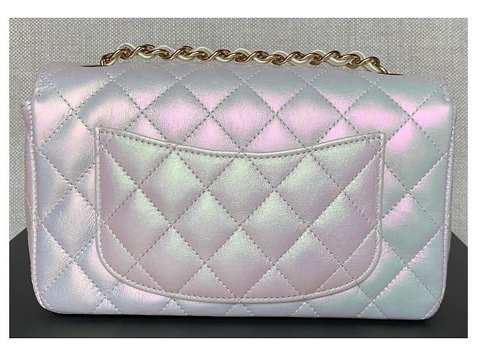 Chanel Iridescente Ivory Classic Mini Aba Simples Acolchoada Branco - vista 2