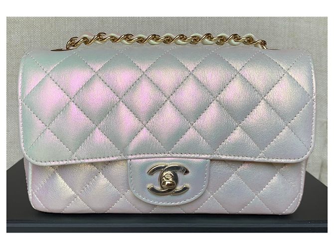 Chanel Iridescente Ivory Classic Mini Aba Simples Acolchoada Branco - vista 3