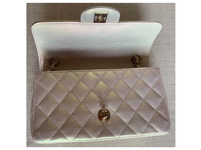Chanel Iridescente Ivory Classic Mini Aba Simples Acolchoada Branco - vista 4