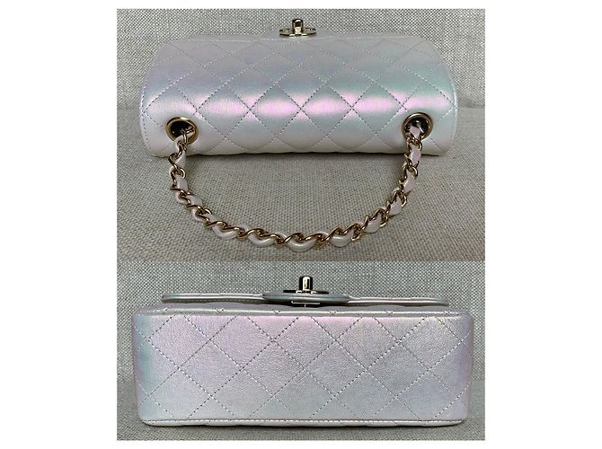 Chanel Iridescente Ivory Classic Mini Aba Simples Acolchoada Branco - vista 6