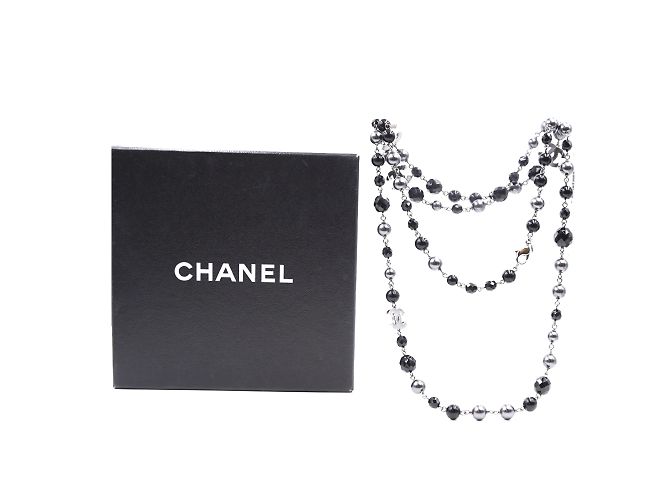 Chanel Black Grey CC Bead Pearl foderato singola collana Multicolore - vista 2
