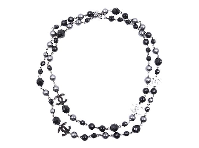 Chanel Black Grey CC Bead Pearl foderato singola collana Multicolore - vista 4