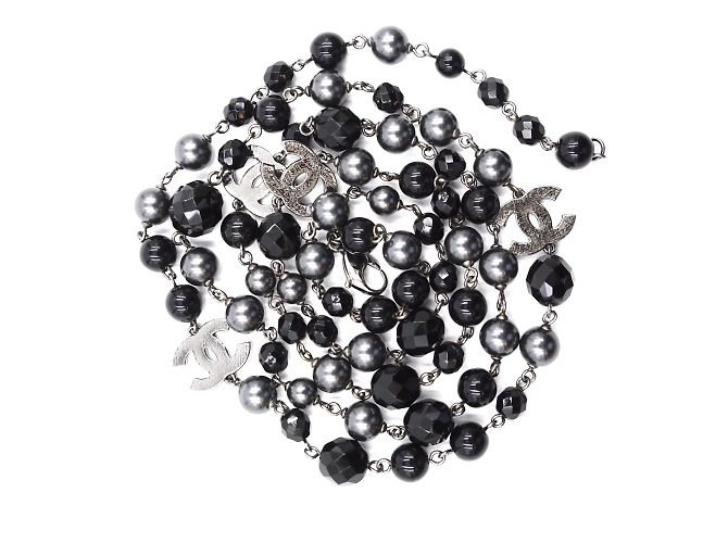 Chanel Black Grey CC Bead Pearl foderato singola collana Multicolore - vista 5