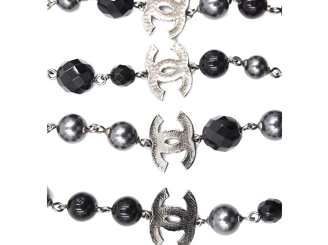 Chanel Black Grey CC Bead Pearl foderato singola collana Multicolore - vista 6