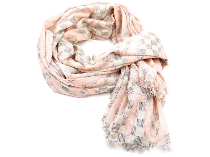 Bufanda / abrigo de algodón tahitienne rosa Damier Azur de Louis Vuitton - vista 5