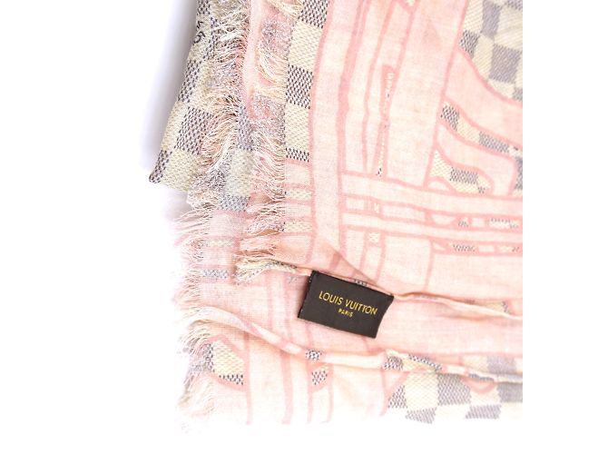 Bufanda / abrigo de algodón tahitienne rosa Damier Azur de Louis Vuitton - vista 7