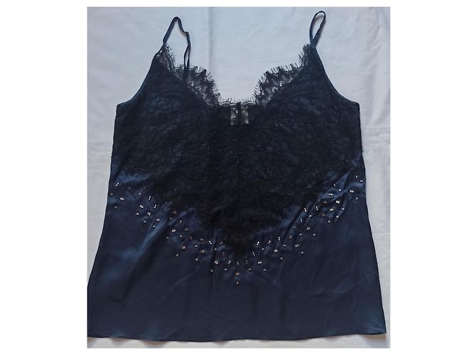 Pinko Canotta in seta e pizzo blu scuro - vista 3