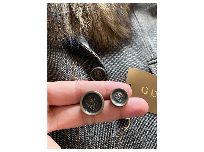 Giacca Gucci in tweed e collo di lupo Marrone - vista 2