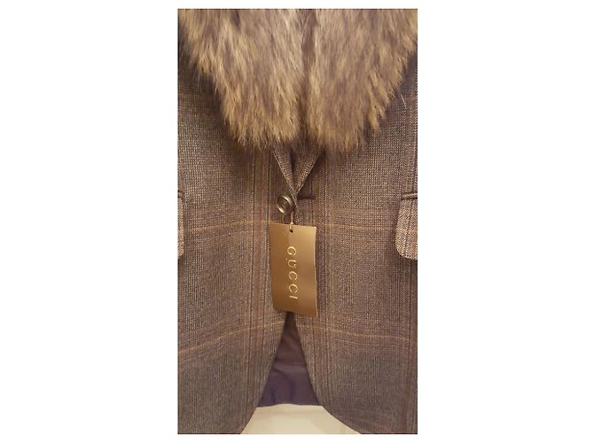 Giacca Gucci in tweed e collo di lupo Marrone - vista 8