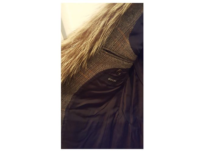 Giacca Gucci in tweed e collo di lupo Marrone - vista 9