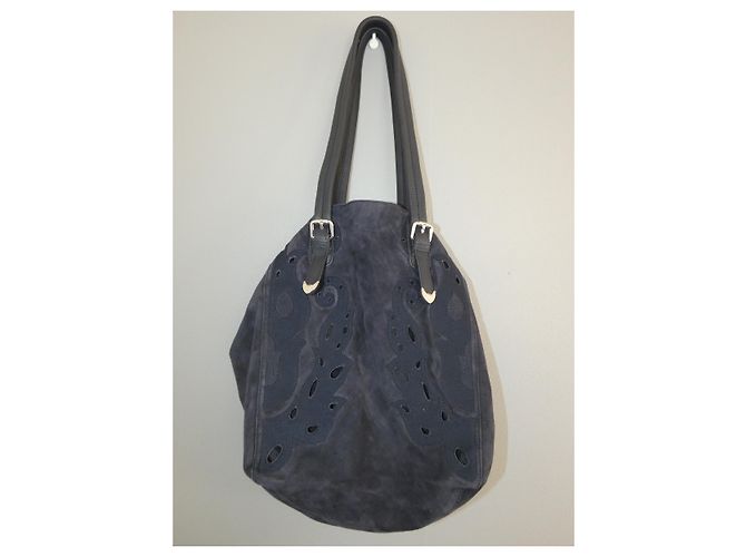 Borsa shopping Ikks in pelle blu effetto velluto Blu navy - vista 2