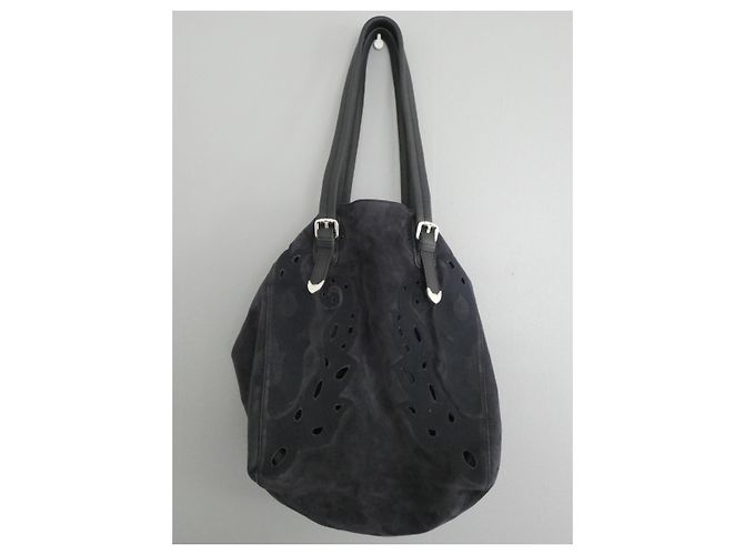 Borsa shopping Ikks in pelle blu effetto velluto Blu navy - vista 3
