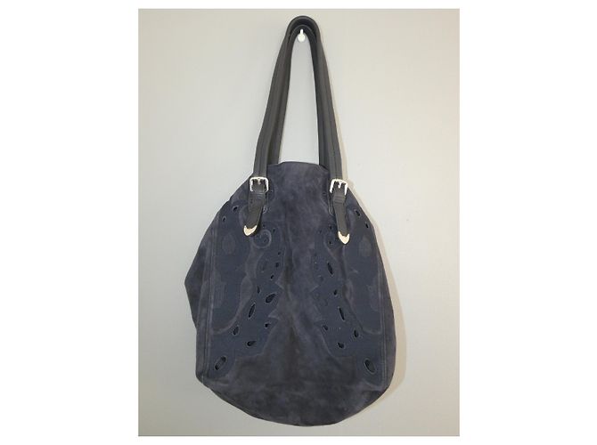 Borsa shopping Ikks in pelle blu effetto velluto Blu navy - vista 4