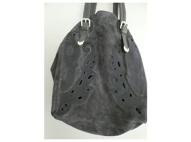 Borsa shopping Ikks in pelle blu effetto velluto Blu navy - vista 5