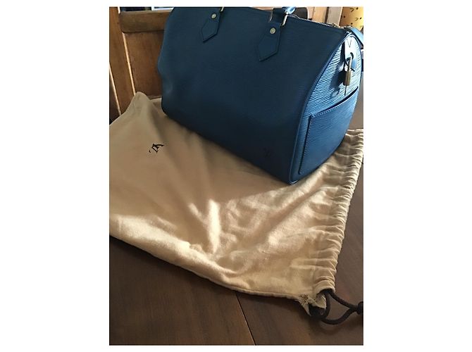 Borsa a mano Louis Vuitton Speedy Blue Épi in pelle Blu navy - vista 2