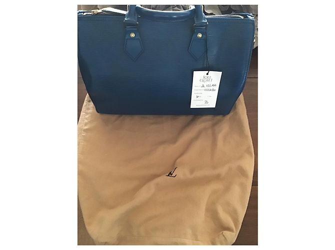 Borsa a mano Louis Vuitton Speedy Blue Épi in pelle Blu navy - vista 3