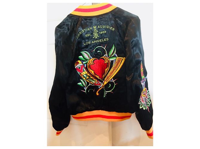 Autre Marque Giacca bomber in raso con zip Christian Audigier Nera Nero - vista 2