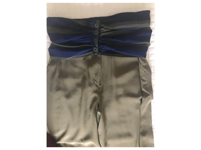 Giorgio Armani Terninho de seda elegante Caqui Azul marinho - vista 10