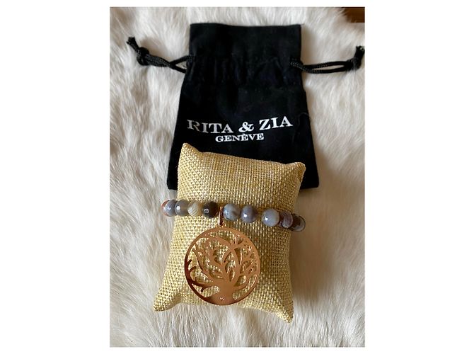 Bracelet gros modèle arbre de vie plaqué or rose Rita & Zia Doré Gris - vue 2