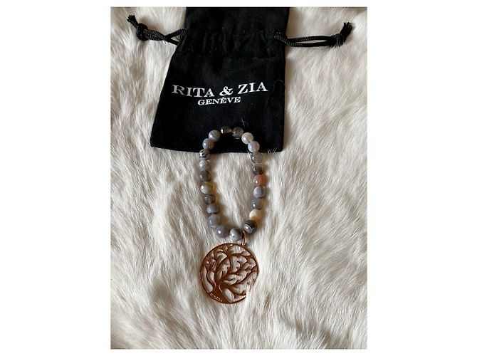Bracelet gros modèle arbre de vie plaqué or rose Rita & Zia Doré Gris - vue 5