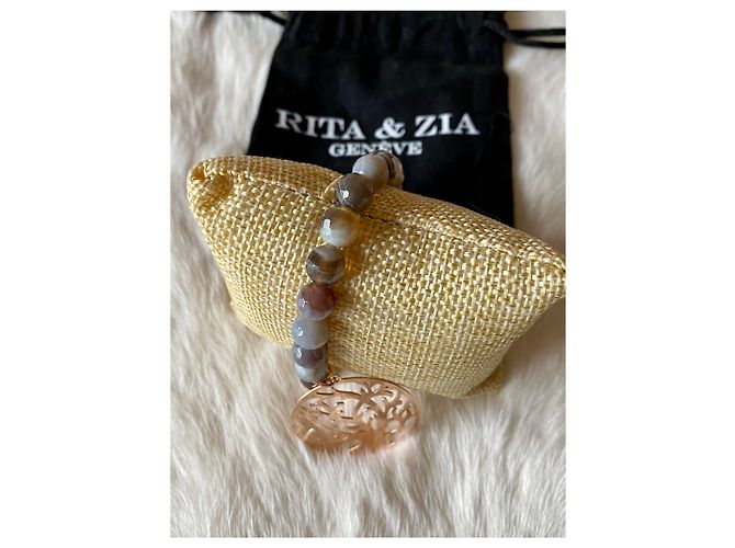 Bracelet gros modèle arbre de vie plaqué or rose Rita & Zia Doré Gris - vue 6