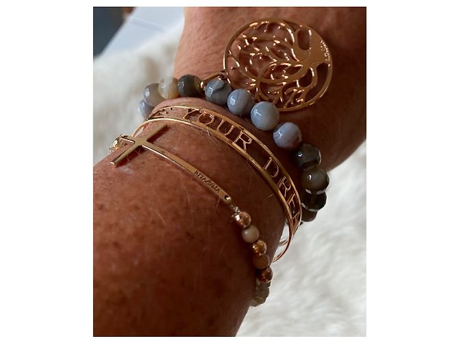 Bracelet gros modèle arbre de vie plaqué or rose Rita & Zia Doré Gris - vue 7
