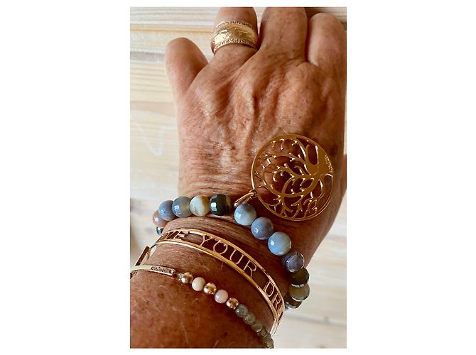 Bracelet gros modèle arbre de vie plaqué or rose Rita & Zia Doré Gris - vue 8