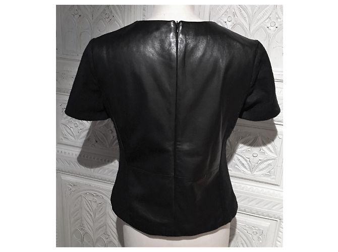 Top Massimo Dutti Nera in Pelle e Lana a Maniche Corte Nero - vista 2