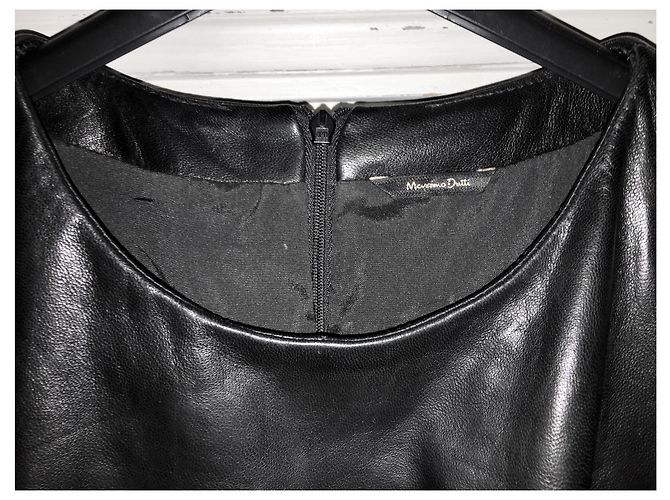 Top Massimo Dutti Nera in Pelle e Lana a Maniche Corte Nero - vista 3