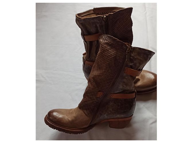 Autre Marque to.S.98 Botines de Cuero Patchwork Marrón Castaño - vista 2