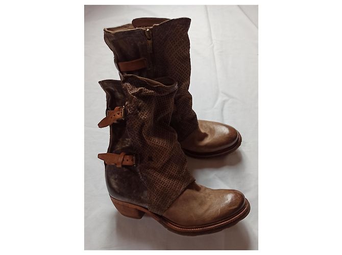 Autre Marque to.S.98 Botines de Cuero Patchwork Marrón Castaño - vista 3