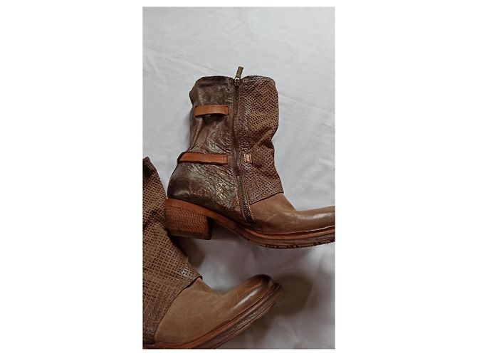 Autre Marque to.S.98 Botines de Cuero Patchwork Marrón Castaño - vista 4