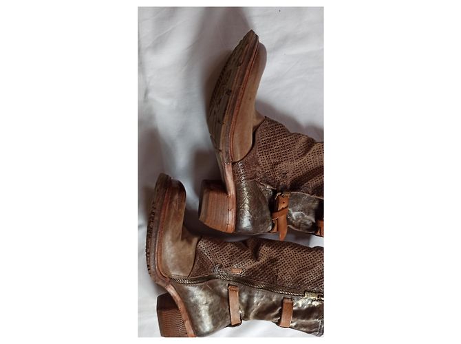 Autre Marque to.S.98 Botines de Cuero Patchwork Marrón Castaño - vista 5