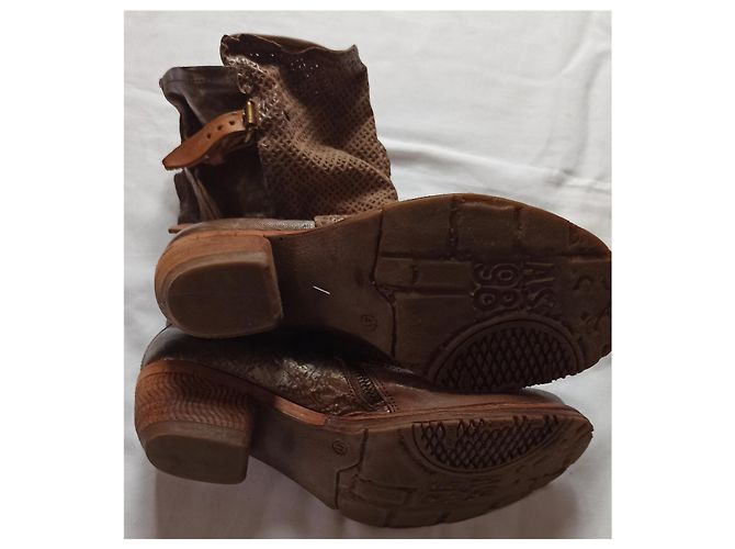 Autre Marque to.S.98 Botines de Cuero Patchwork Marrón Castaño - vista 6