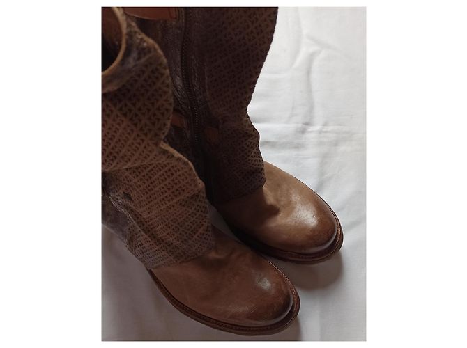 Autre Marque to.S.98 Botines de Cuero Patchwork Marrón Castaño - vista 8