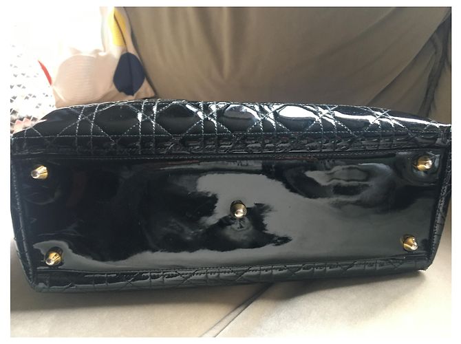 Borsa Christian Dior Cannage in vernice nera Nero - vista 4