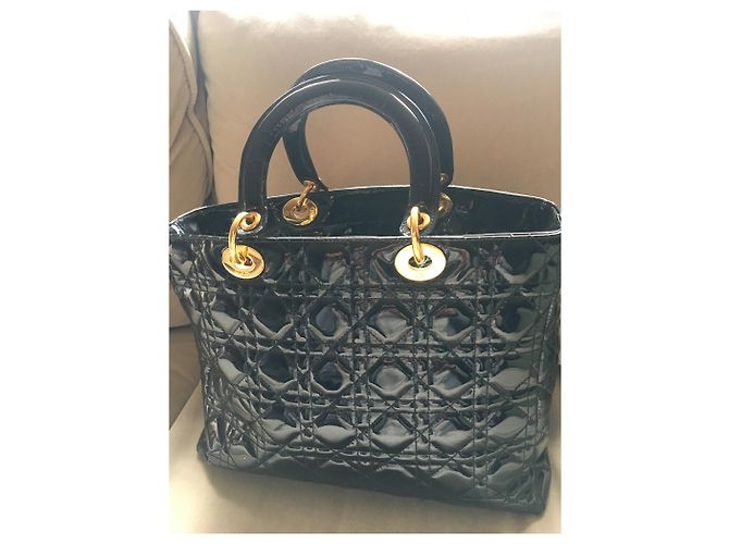 Borsa Christian Dior Cannage in vernice nera Nero - vista 5