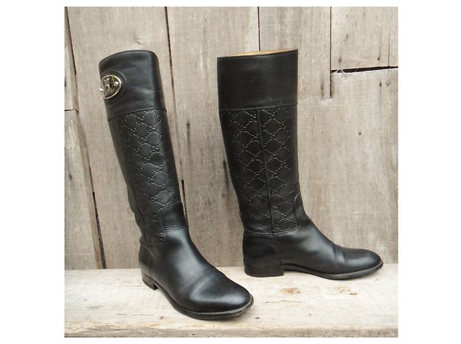 Gucci Monogramm Leder Reitstiefel Schwarz 37,5 - Ansicht 2