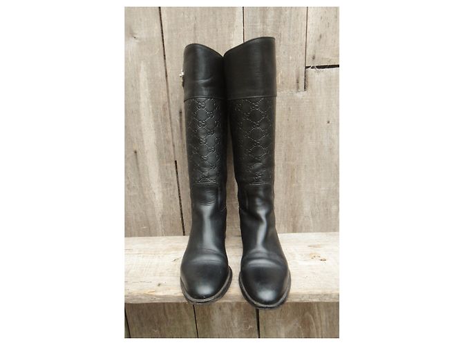 Gucci Monogramm Leder Reitstiefel Schwarz 37,5 - Ansicht 3