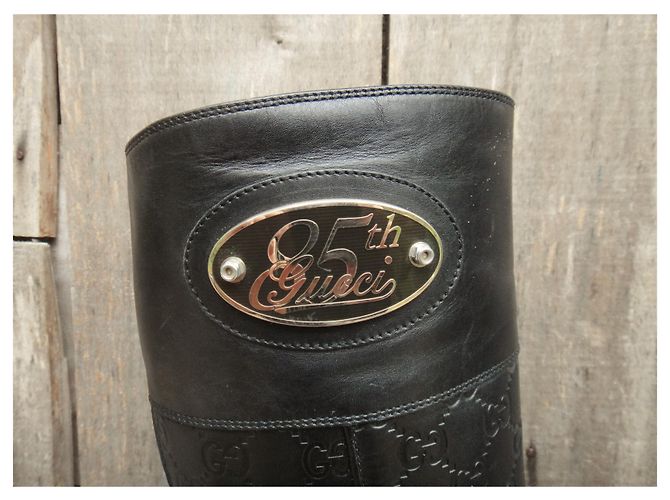 Gucci Monogramm Leder Reitstiefel Schwarz 37,5 - Ansicht 5