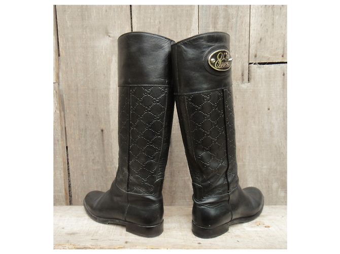 Gucci Monogramm Leder Reitstiefel Schwarz 37,5 - Ansicht 6