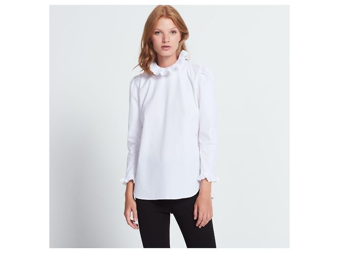Sandro Rosane Blusa de algodão Eggshell Fora de branco - vista 13
