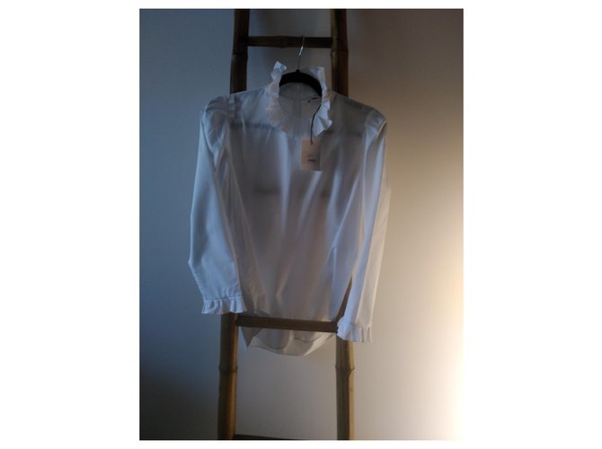 Sandro Rosane Blusa de algodão Eggshell Fora de branco - vista 5