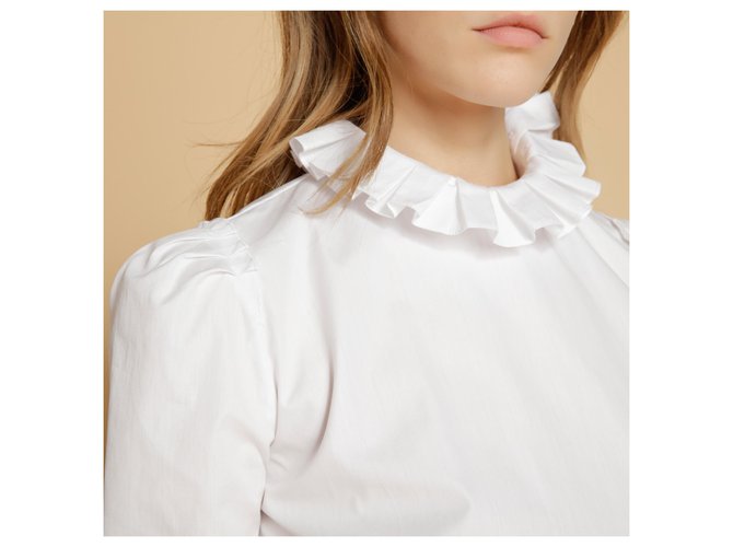 Sandro Rosane Blusa de algodão Eggshell Fora de branco - vista 7