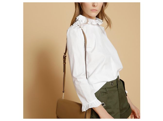 Sandro Rosane Blusa de algodão Eggshell Fora de branco - vista 9
