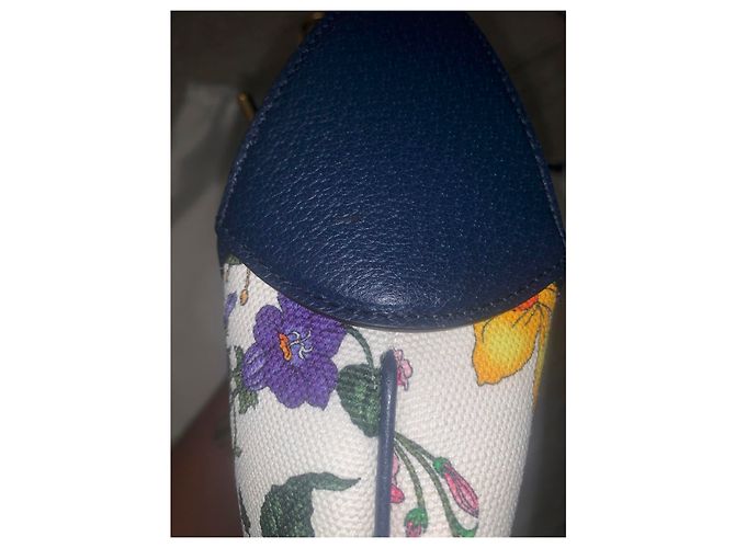 Borsa Gucci Jackie Hobo Flora Pelle Blu e Tela Bianca Bianco sporco - vista 13